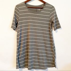 SO Gray + White Striped Tunic Length Tee